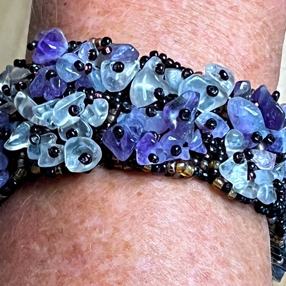 Vintage beaded amethyst quartz bracelet, 7” - Picture 3 of 10